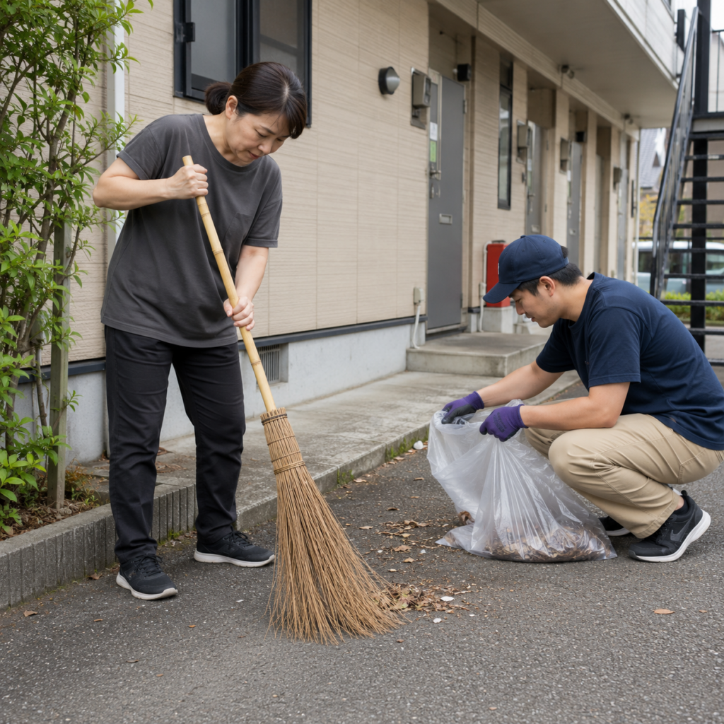 アパート清掃作業をしている写真